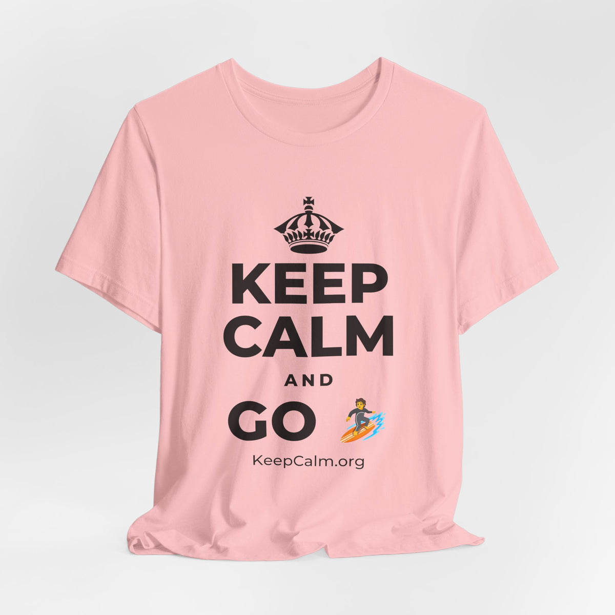 KEEP CALM AND GO 🏄 T-Shirt (White–Asphalt)