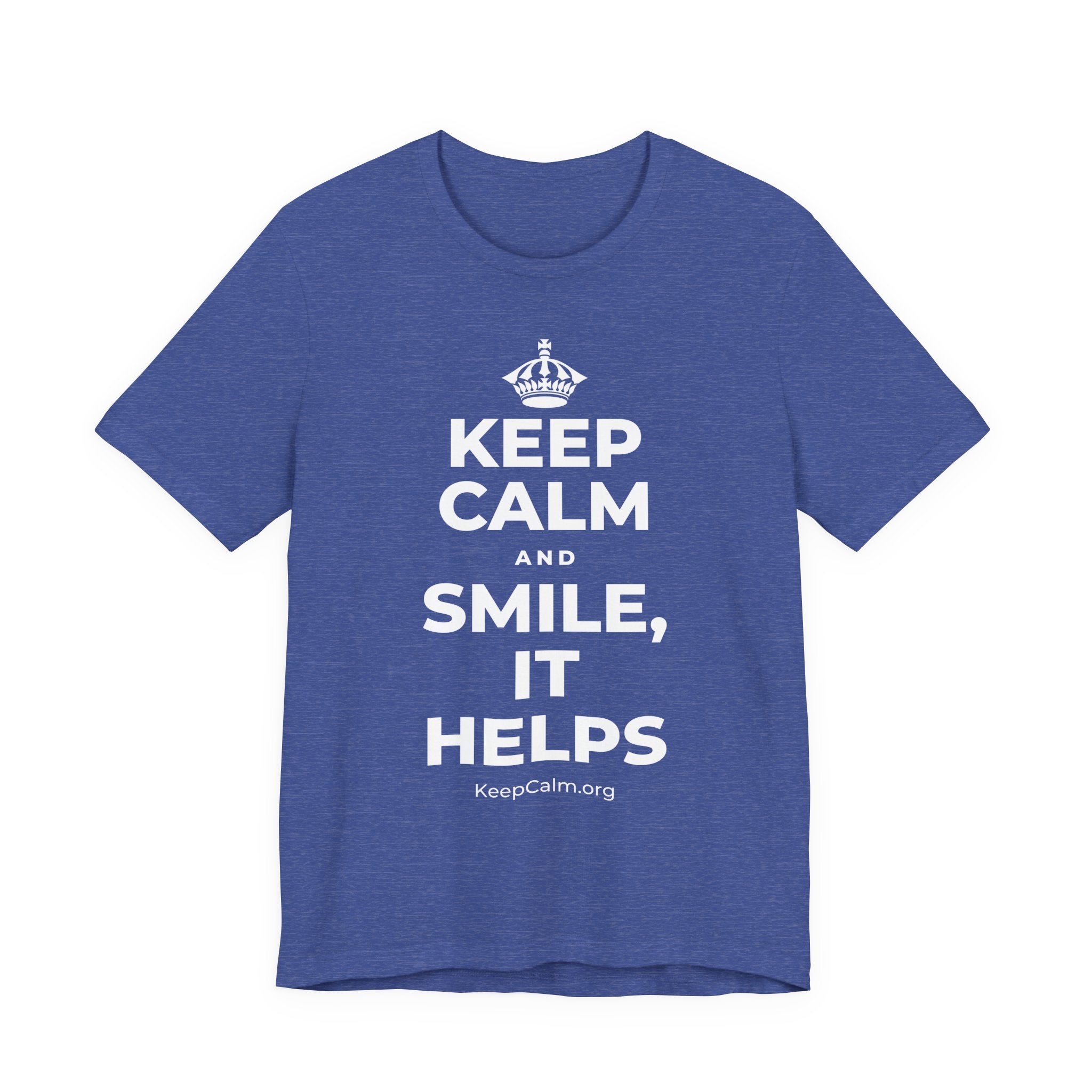 KEEP CALM AND SMILE, IT HELPS T-Shirt (Baby Blue–Silver)