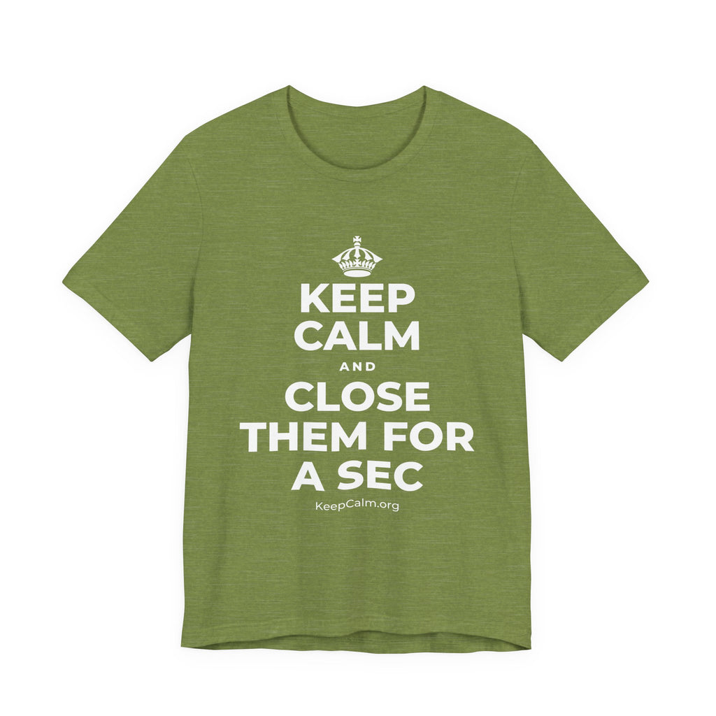 KEEP CALM AND CLOSE THEM FOR A SEC T-Shirt (Baby Blue–Silver)