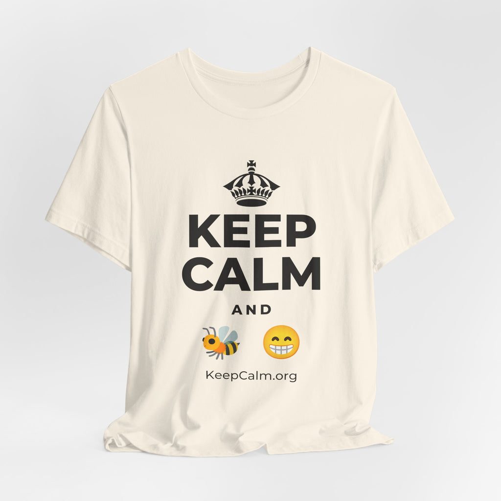 KEEP CALM AND BEE HAPPY T-Shirt (White–Asphalt)