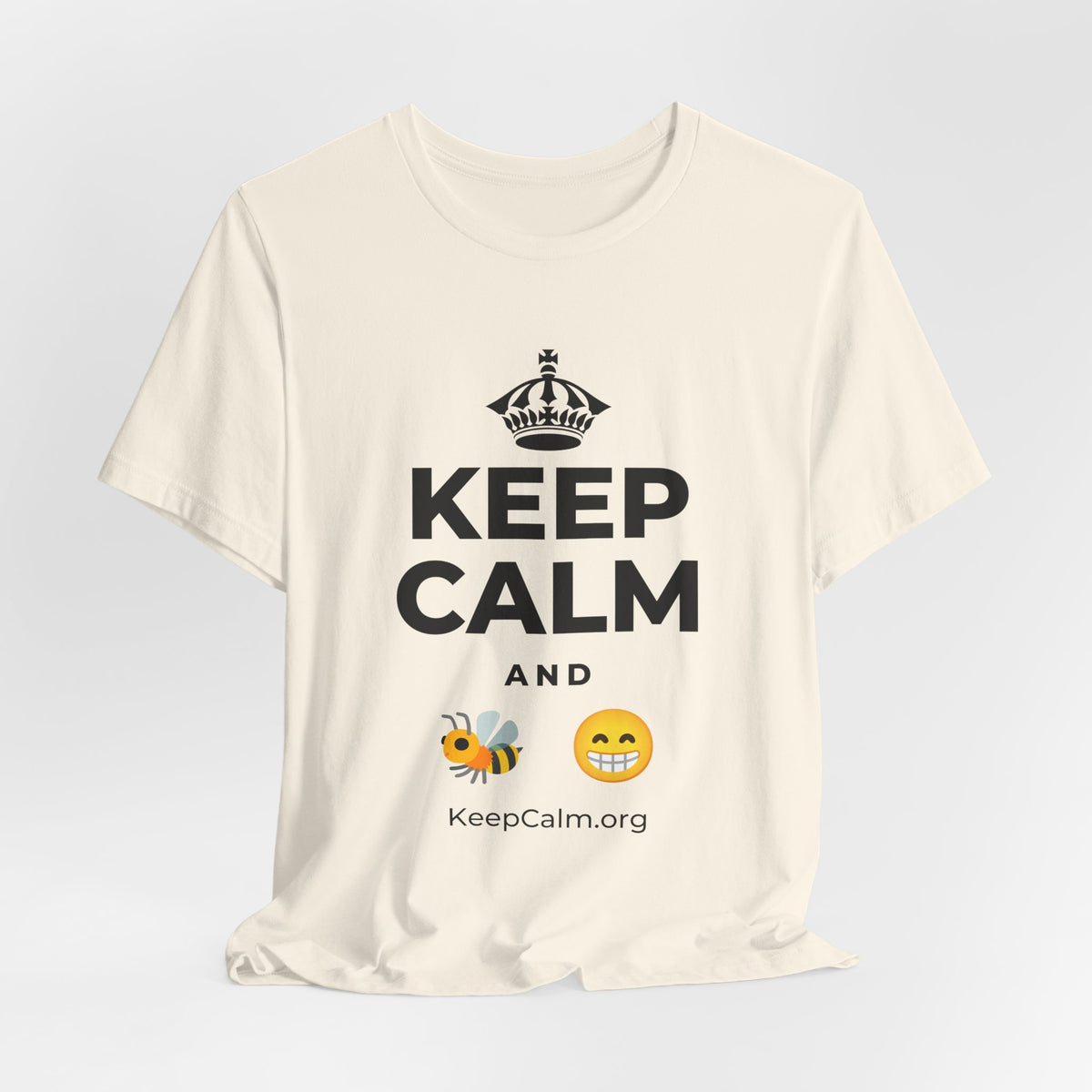 KEEP CALM AND BEE HAPPY T-Shirt (White–Asphalt)