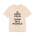 KEEP CALM AND JUMP IN A PUDDLE T-Shirt (Soft Cream–Heather Mauve)