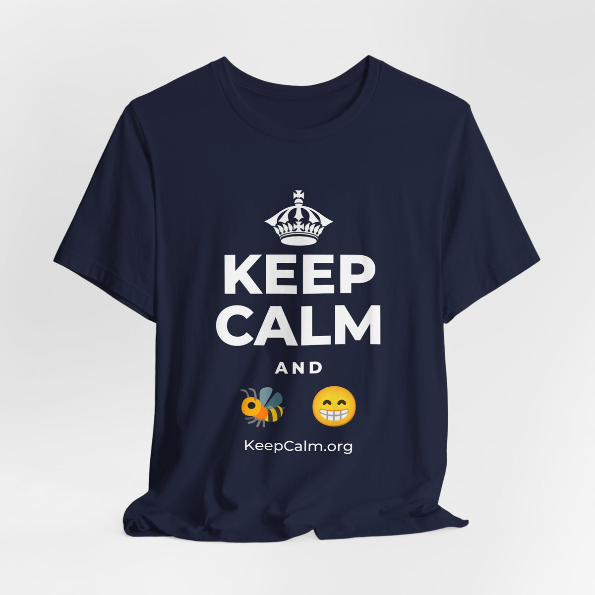 KEEP CALM AND BEE HAPPY T-Shirt (White–Asphalt)