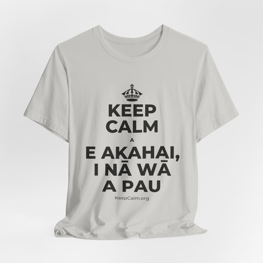 KEEP CALM A E AKAHAI, I NĀ WĀ A PAU T-Shirt (Baby Blue–Silver)