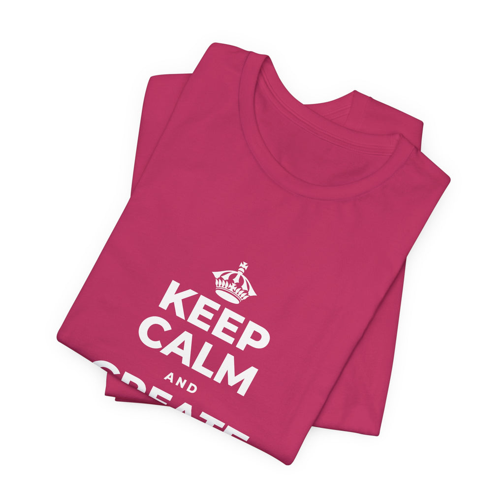 KEEP CALM AND CREATE WITH HIGGSFIELD T-Shirt (Baby Blue–Silver)