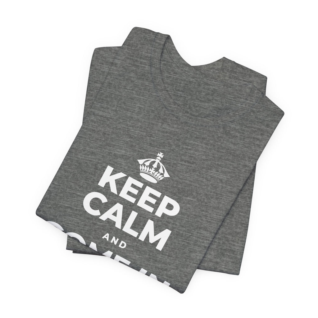 KEEP CALM AND COME IN FROM THE COLD T-Shirt (Baby Blue–Silver)