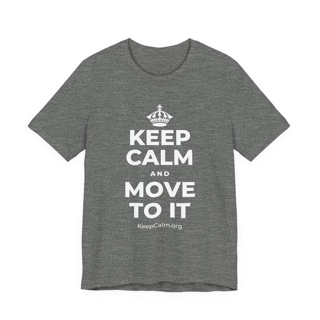 KEEP CALM AND MOVE TO IT T-Shirt (Baby Blue–Silver)