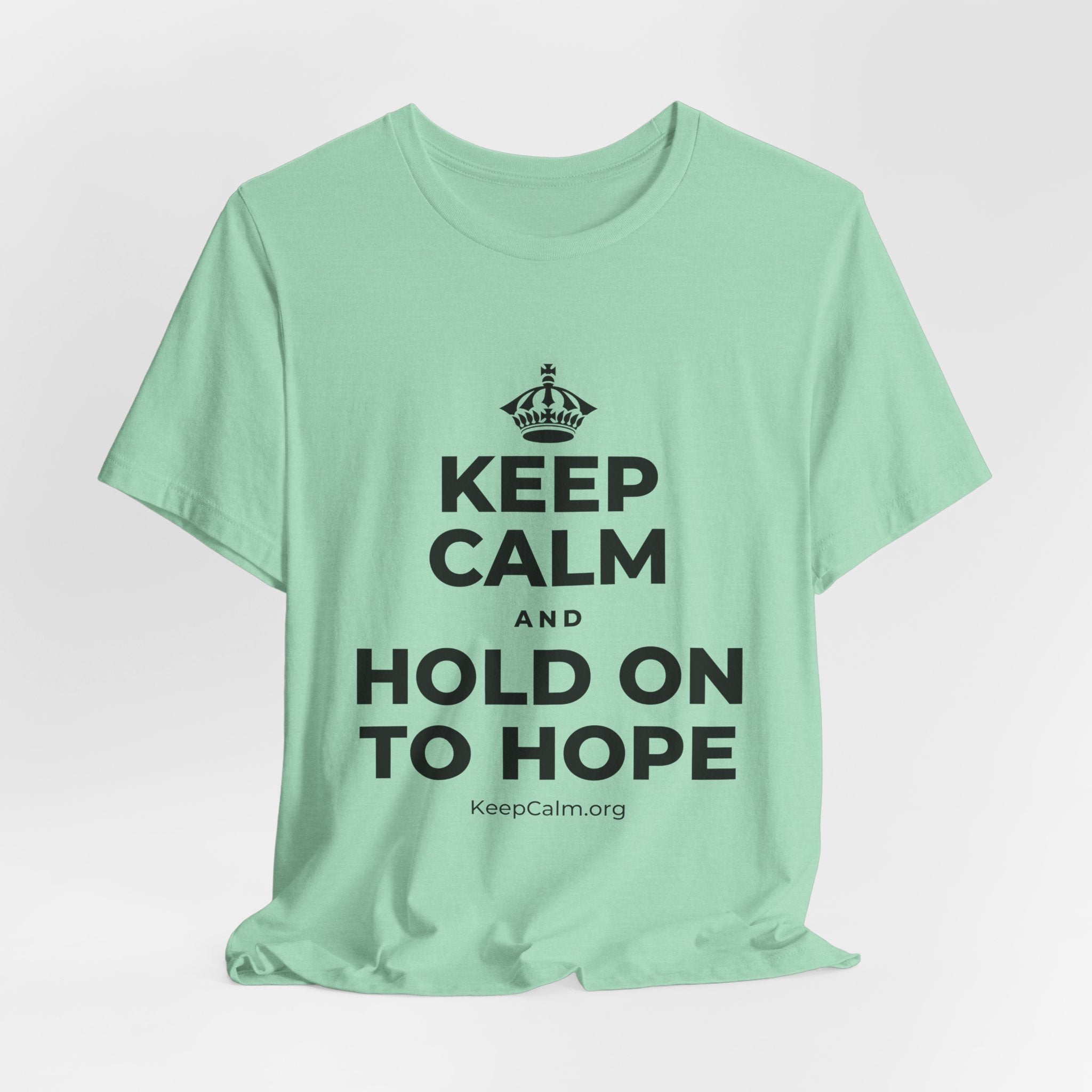 KEEP CALM AND HOLD ON TO HOPE T-Shirt (Baby Blue–Silver)