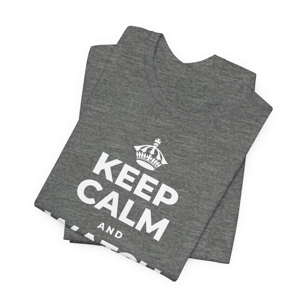 KEEP CALM AND WATCH THE CLOUDS T-Shirt (Baby Blue–Silver)