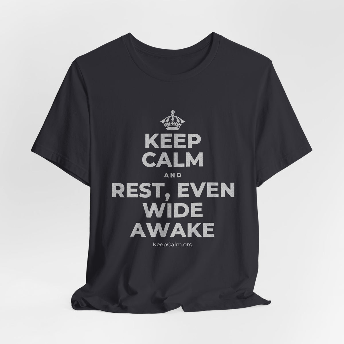 KEEP CALM AND REST, EVEN WIDE AWAKE T-Shirt (Baby Blue–Silver)