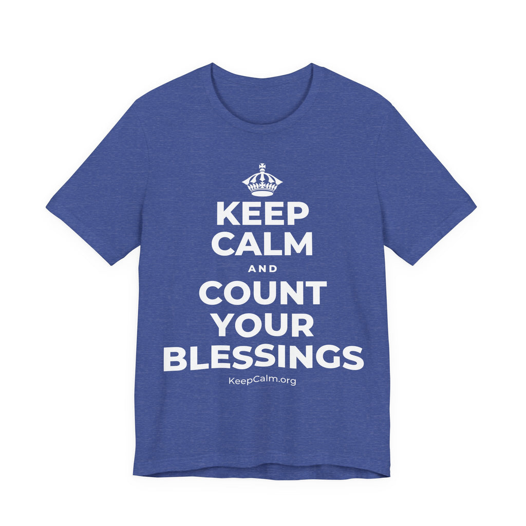 KEEP CALM AND COUNT YOUR BLESSINGS T-Shirt (Baby Blue–Silver)