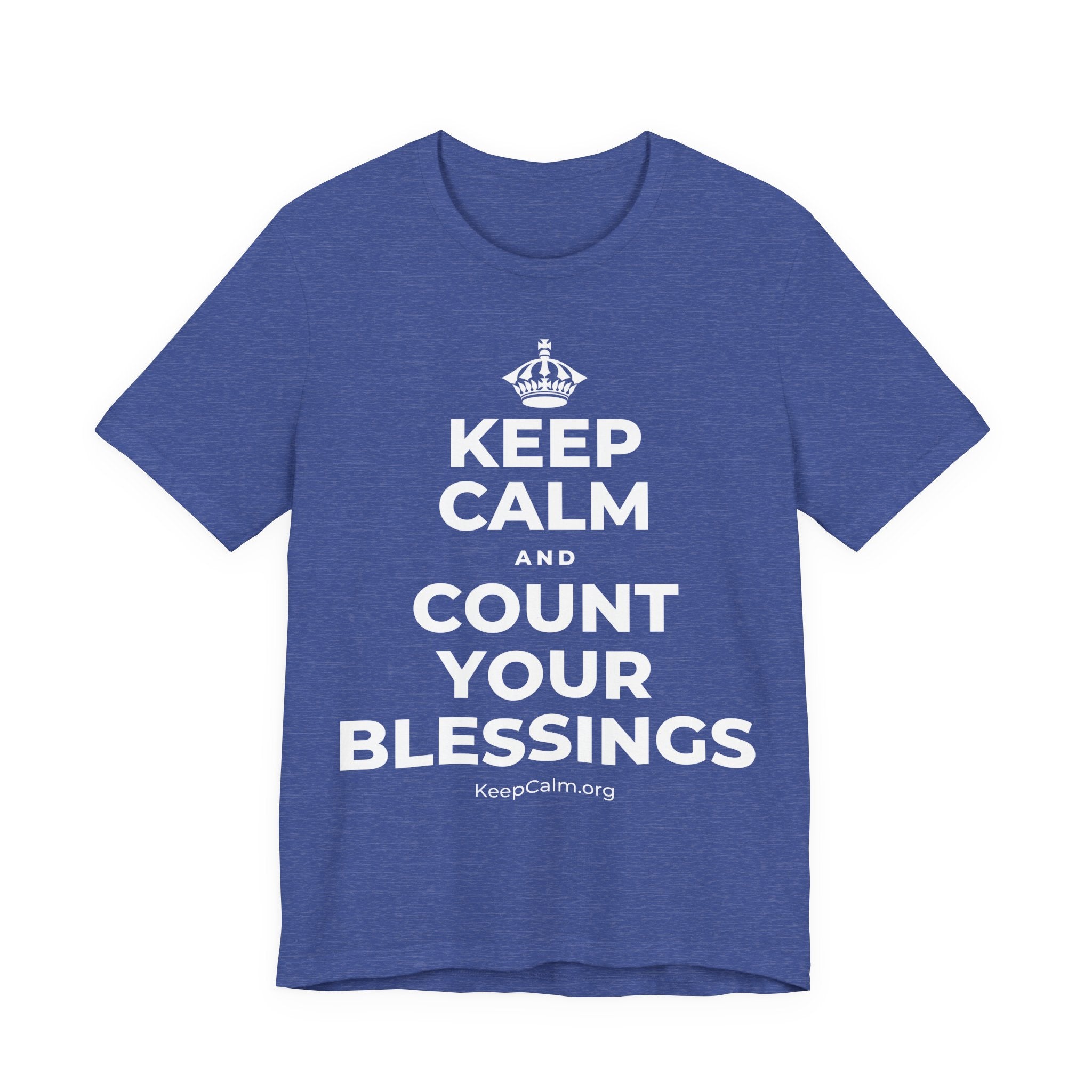 KEEP CALM AND COUNT YOUR BLESSINGS T-Shirt (Baby Blue–Silver)
