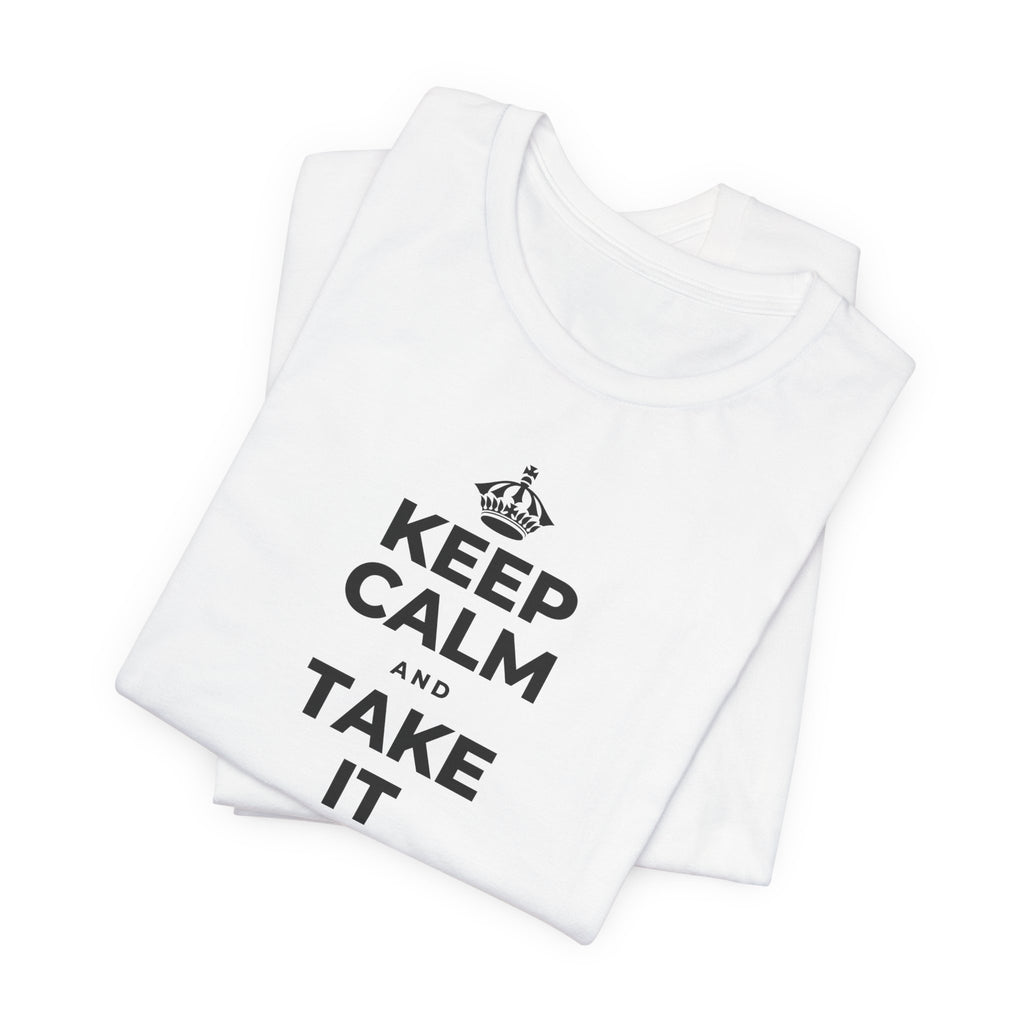 KEEP CALM AND TAKE IT ONE DAY AT A TIME T-Shirt (White–Asphalt)