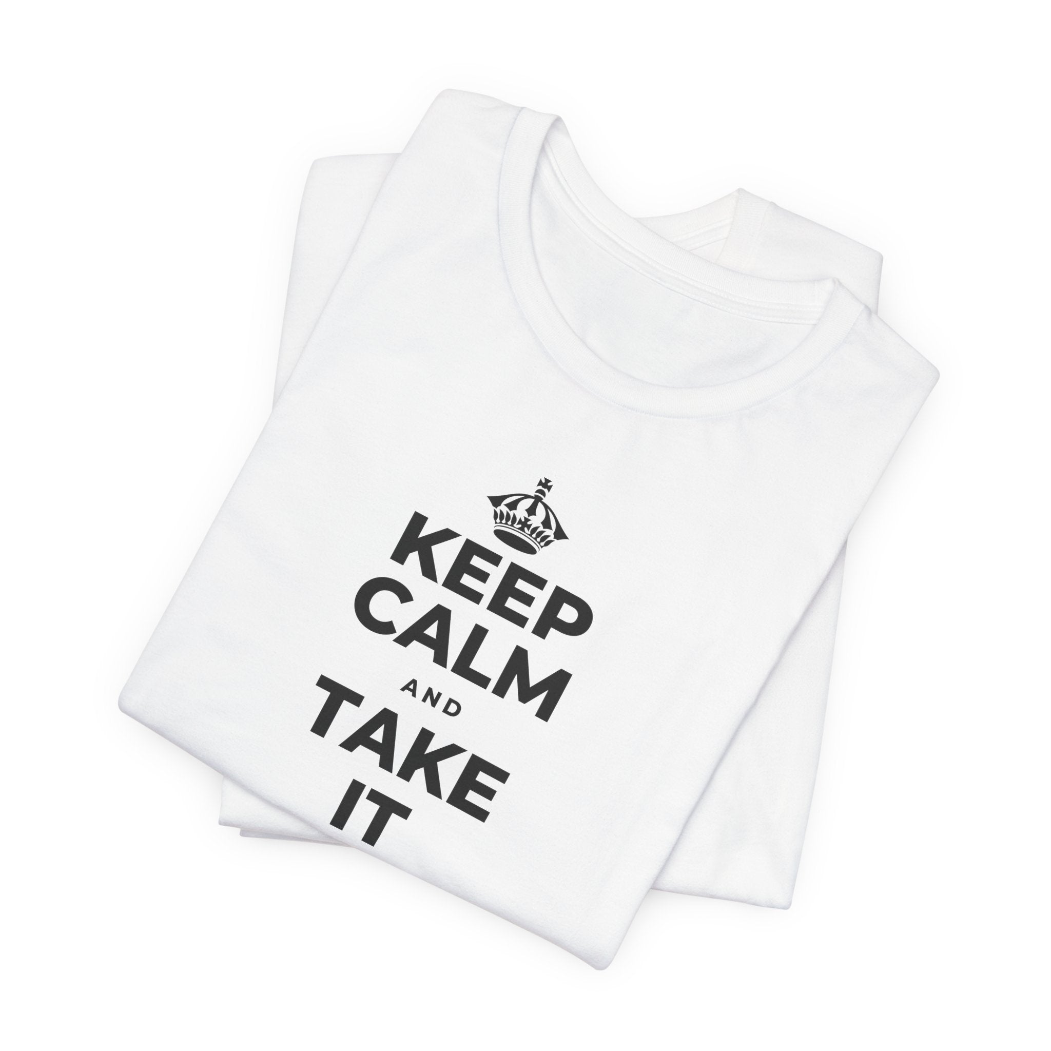 KEEP CALM AND TAKE IT ONE DAY AT A TIME T-Shirt (White–Asphalt)