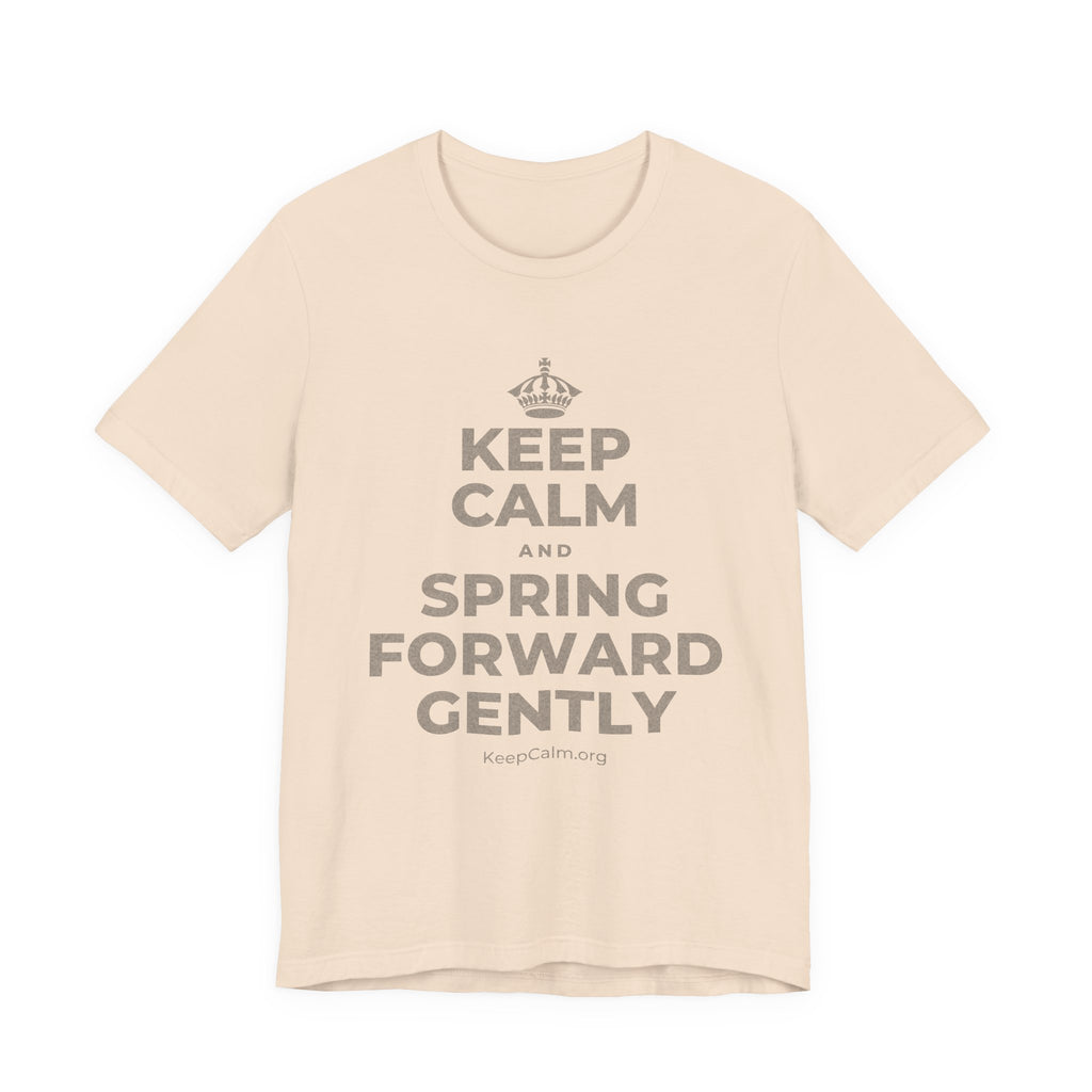 KEEP CALM AND SPRING FORWARD GENTLY T-Shirt (Soft Cream–Heather Mauve)
