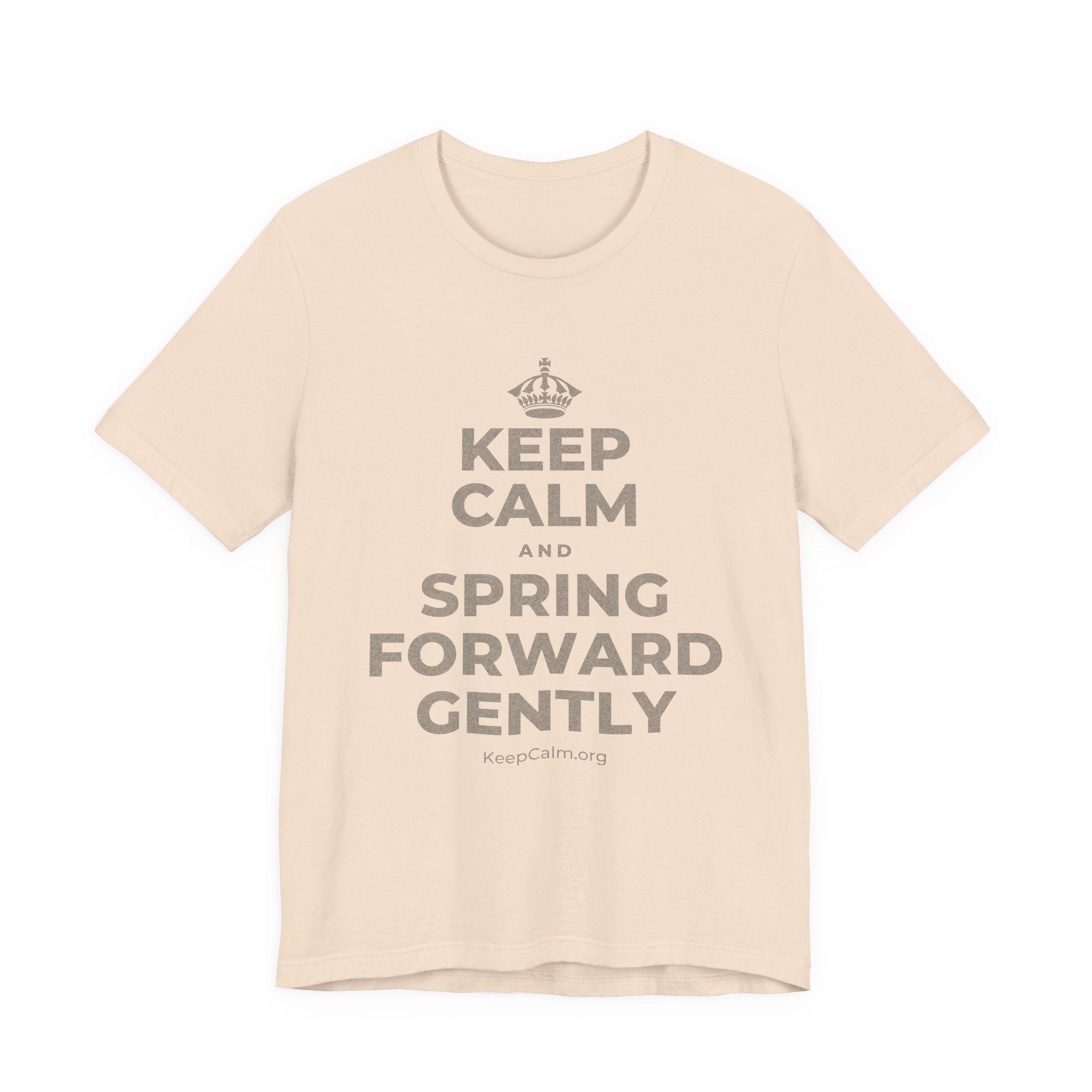 KEEP CALM AND SPRING FORWARD GENTLY T-Shirt (Soft Cream–Heather Mauve)