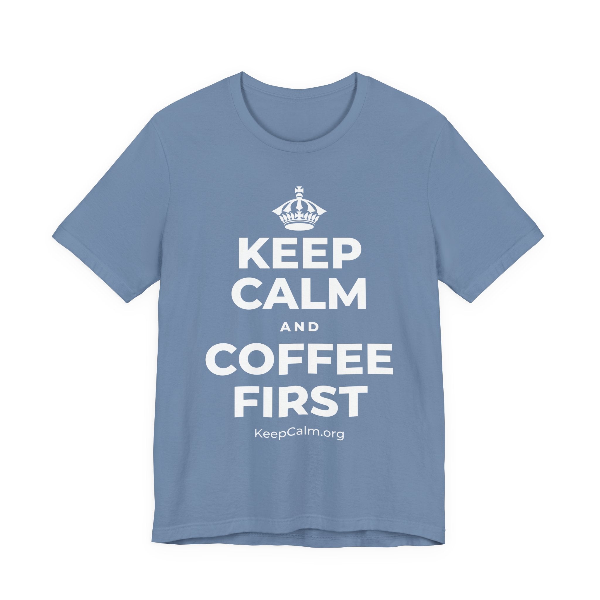 KEEP CALM AND COFFEE FIRST T-Shirt (Soft Cream–Heather Mauve)