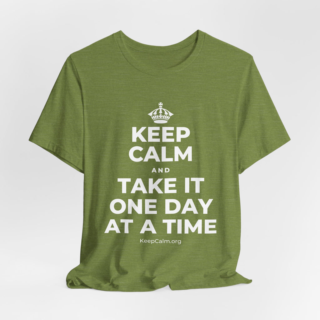 KEEP CALM AND TAKE IT ONE DAY AT A TIME T-Shirt (Baby Blue–Silver)