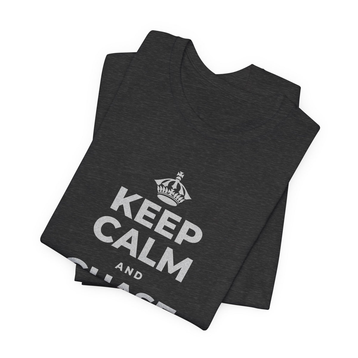 KEEP CALM AND CHASE THE LONG DAYS T-Shirt (White–Asphalt)