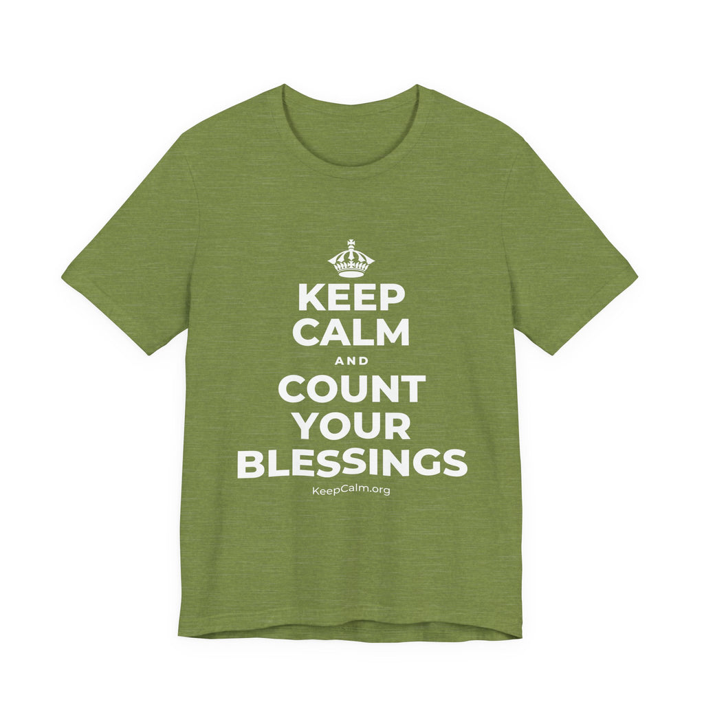 KEEP CALM AND COUNT YOUR BLESSINGS T-Shirt (Baby Blue–Silver)