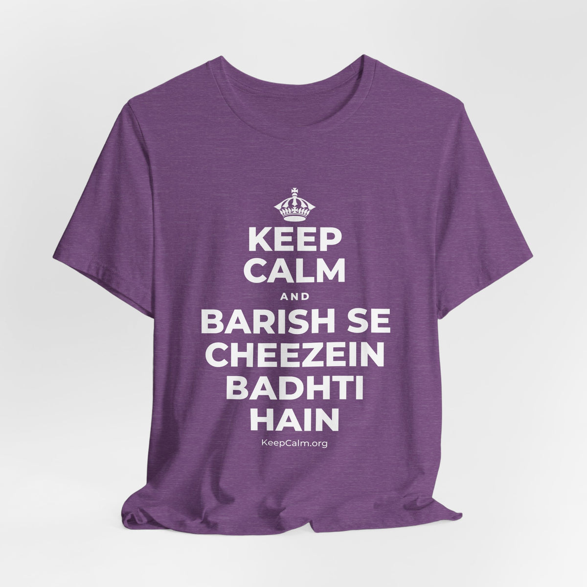 KEEP CALM AND BARISH SE CHEEZEIN BADHTI HAIN T-Shirt (Baby Blue–Silver)