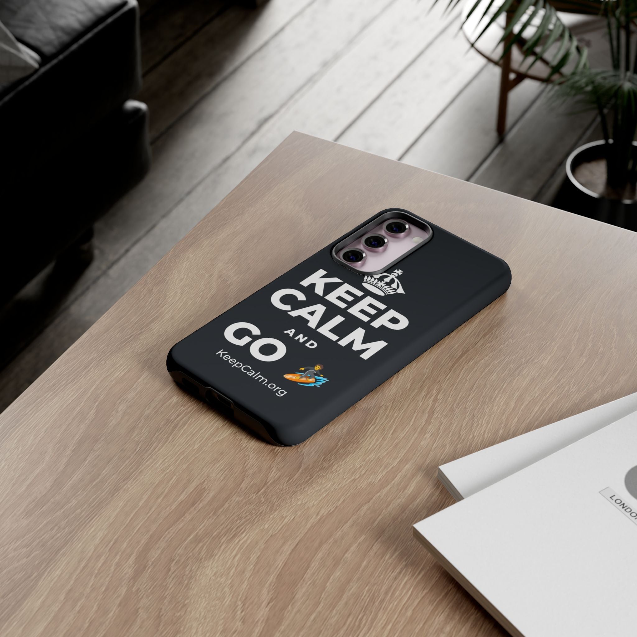 KEEP CALM AND GO 🏄 Phone Case (Dark)