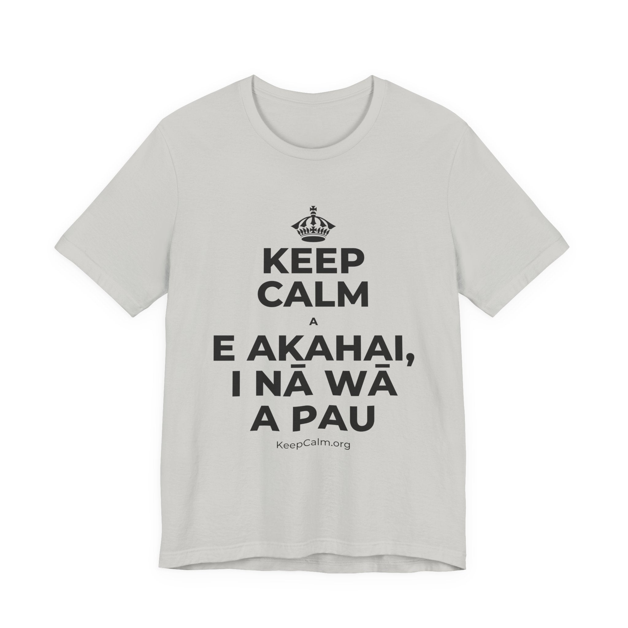 KEEP CALM A E AKAHAI, I NĀ WĀ A PAU T-Shirt (Baby Blue–Silver)