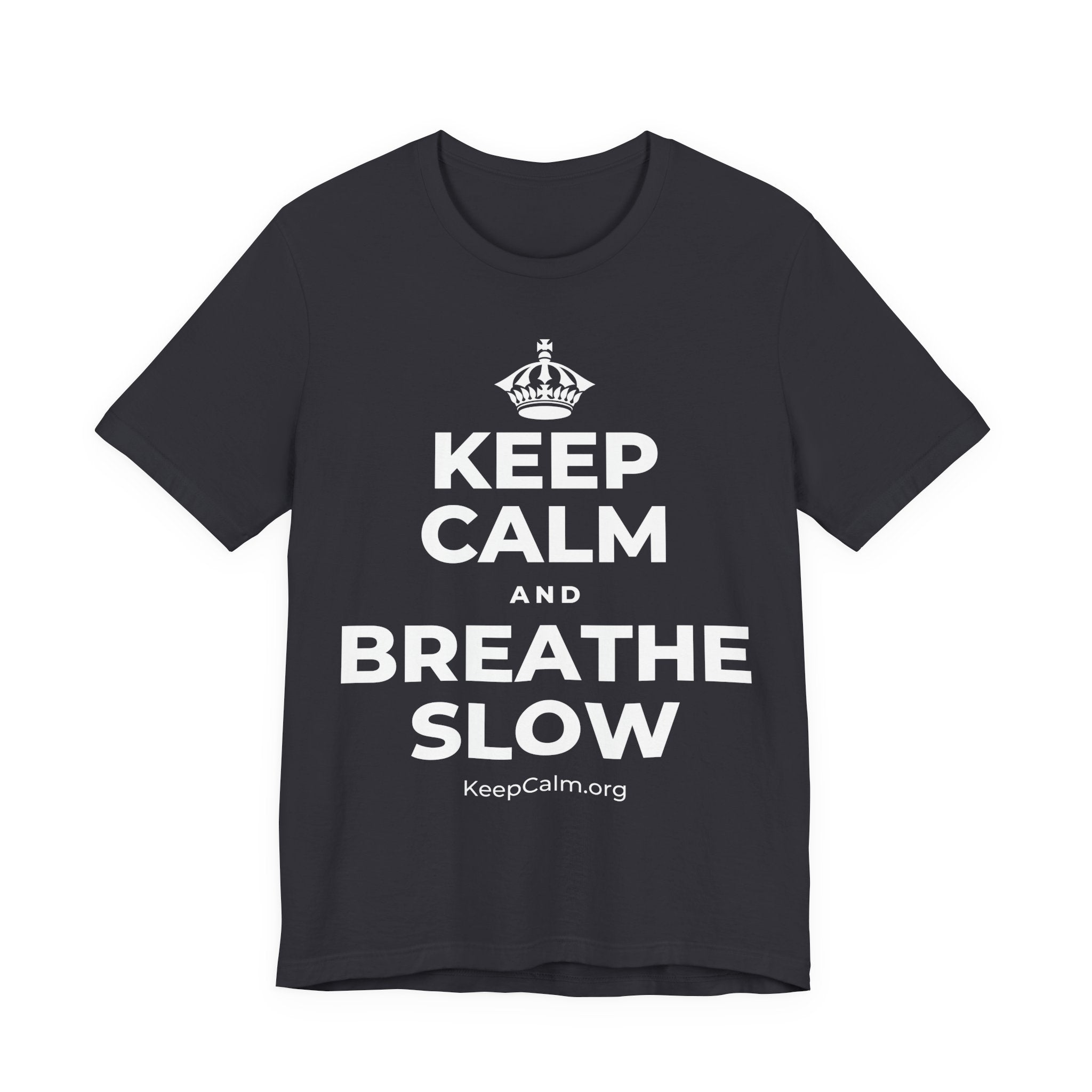KEEP CALM AND BREATHE SLOW T-Shirt (Baby Blue–Silver)
