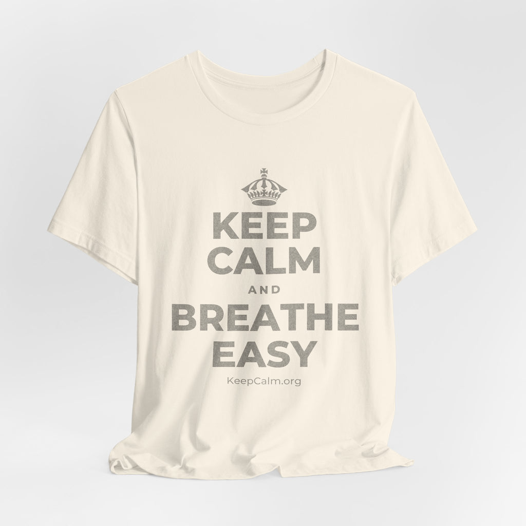 KEEP CALM AND BREATHE EASY T-Shirt (White–Asphalt)