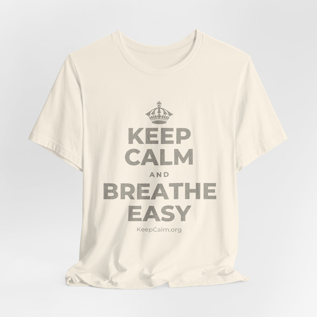 KEEP CALM AND BREATHE EASY T-Shirt (White–Asphalt)