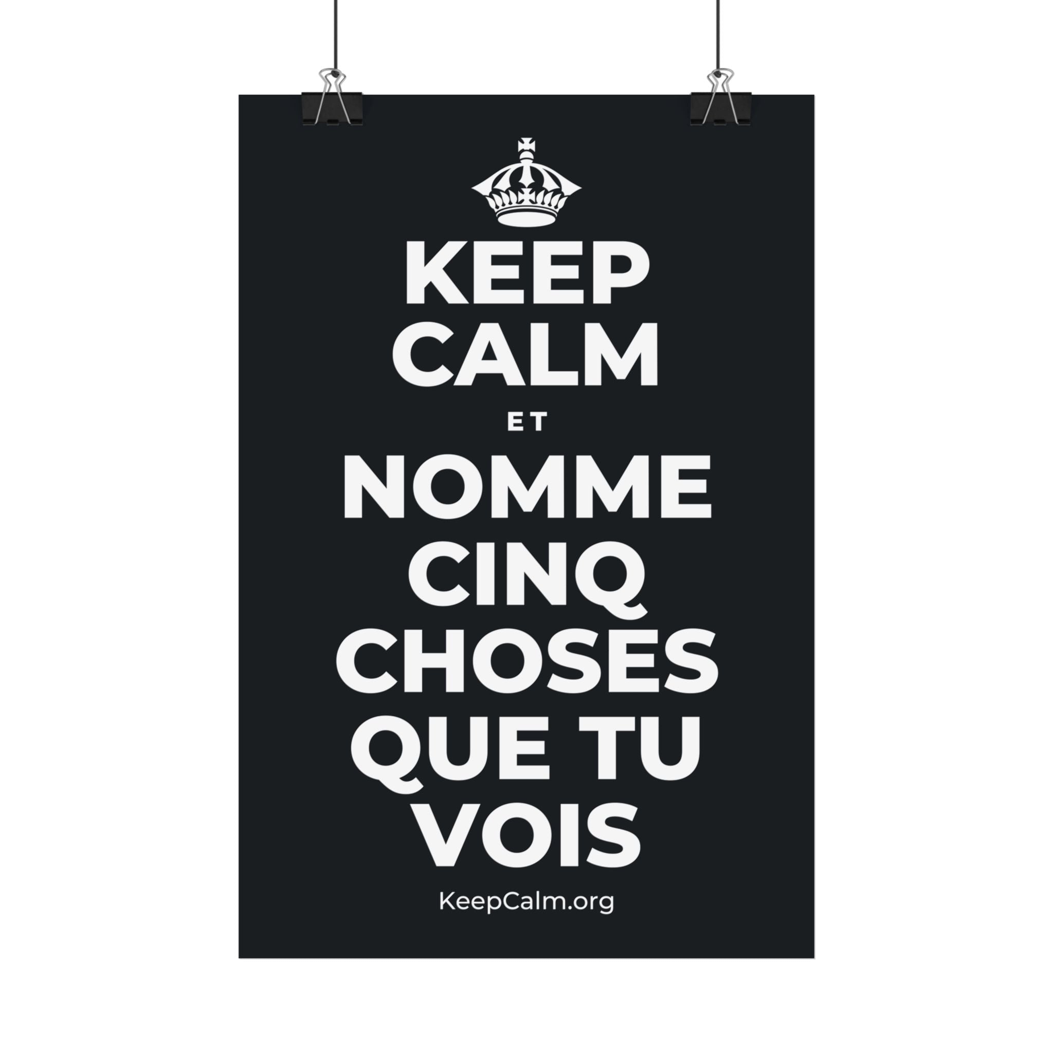 KEEP CALM ET NOMME CINQ CHOSES QUE TU VOIS Satin Poster (Dark)
