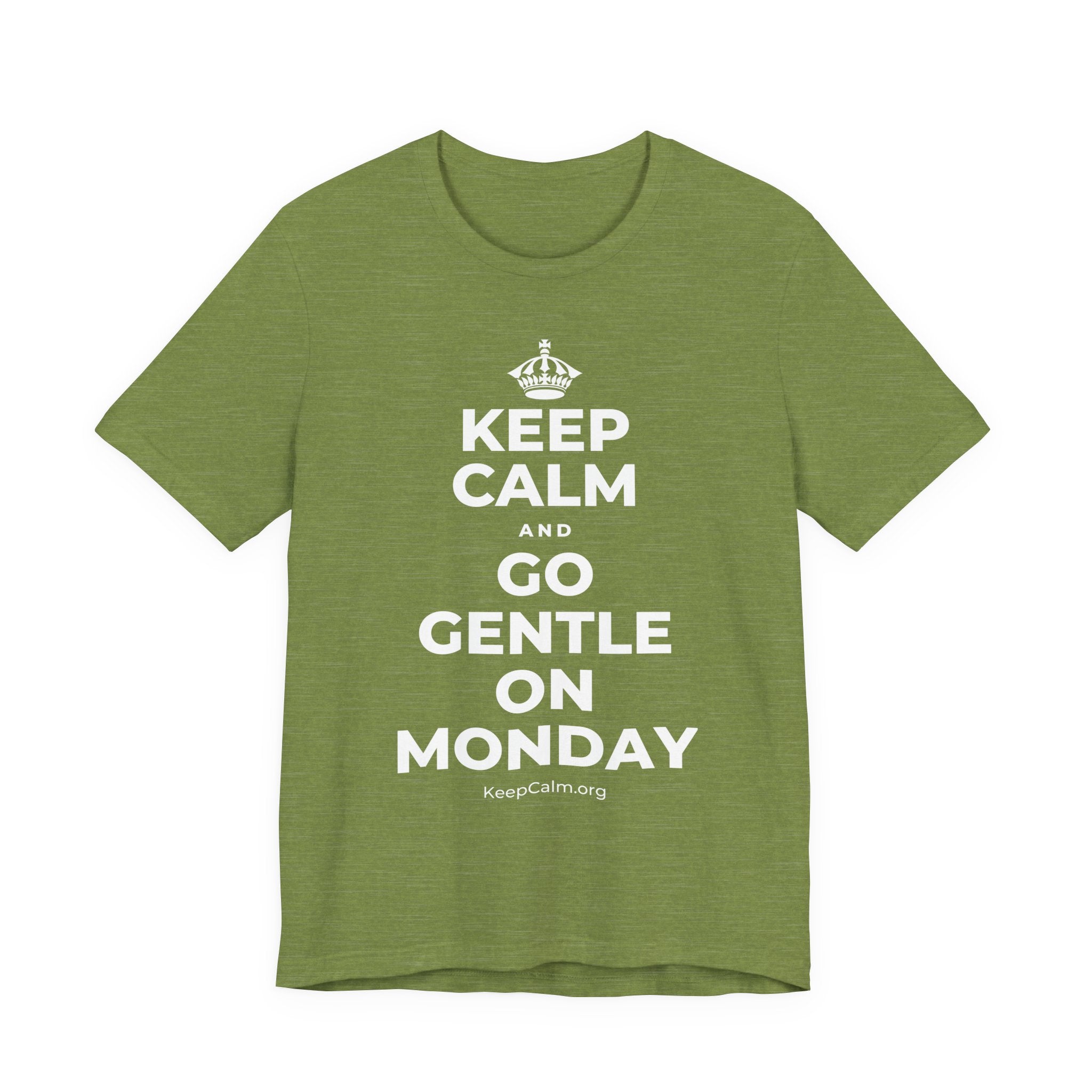 KEEP CALM AND GO GENTLE ON MONDAY T-Shirt (Baby Blue–Silver)
