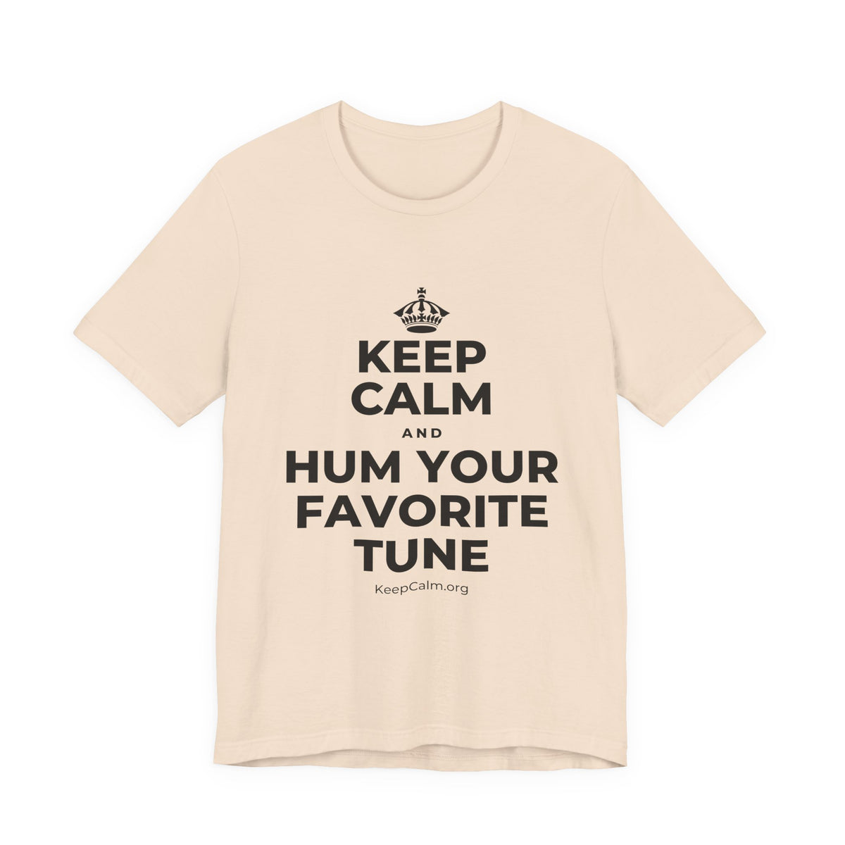 KEEP CALM AND HUM YOUR FAVORITE TUNE T-Shirt (Soft Cream–Heather Mauve)