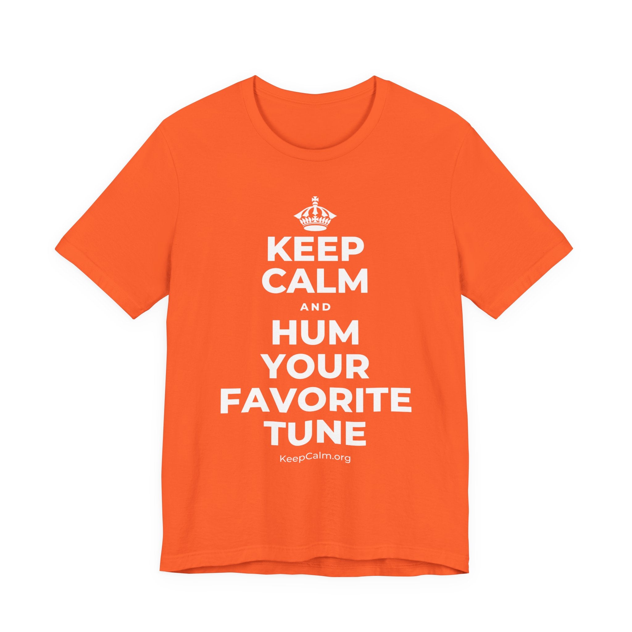 KEEP CALM AND HUM YOUR FAVORITE TUNE T-Shirt (Baby Blue–Silver)