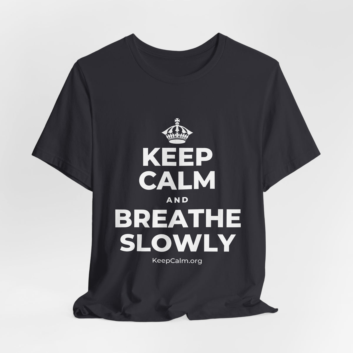 KEEP CALM AND BREATHE SLOWLY T-Shirt (Baby Blue–Silver)