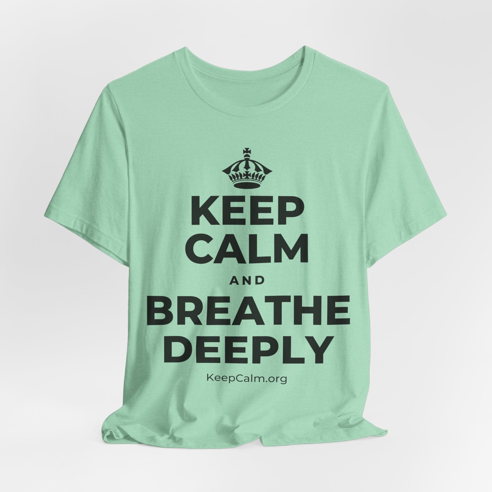 KEEP CALM AND BREATHE DEEPLY T-Shirt (Baby Blue–Silver)