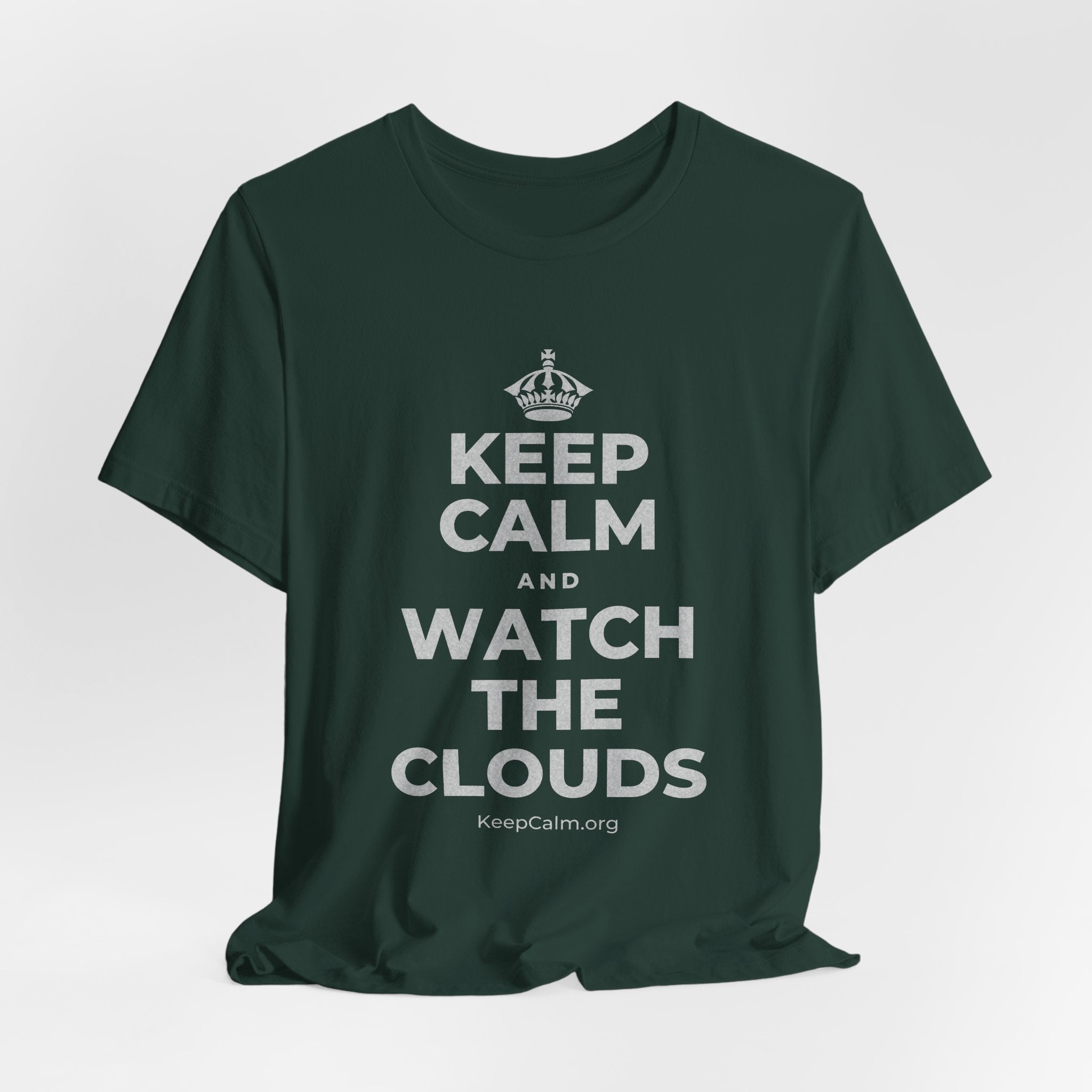 KEEP CALM AND WATCH THE CLOUDS T-Shirt (White–Asphalt)