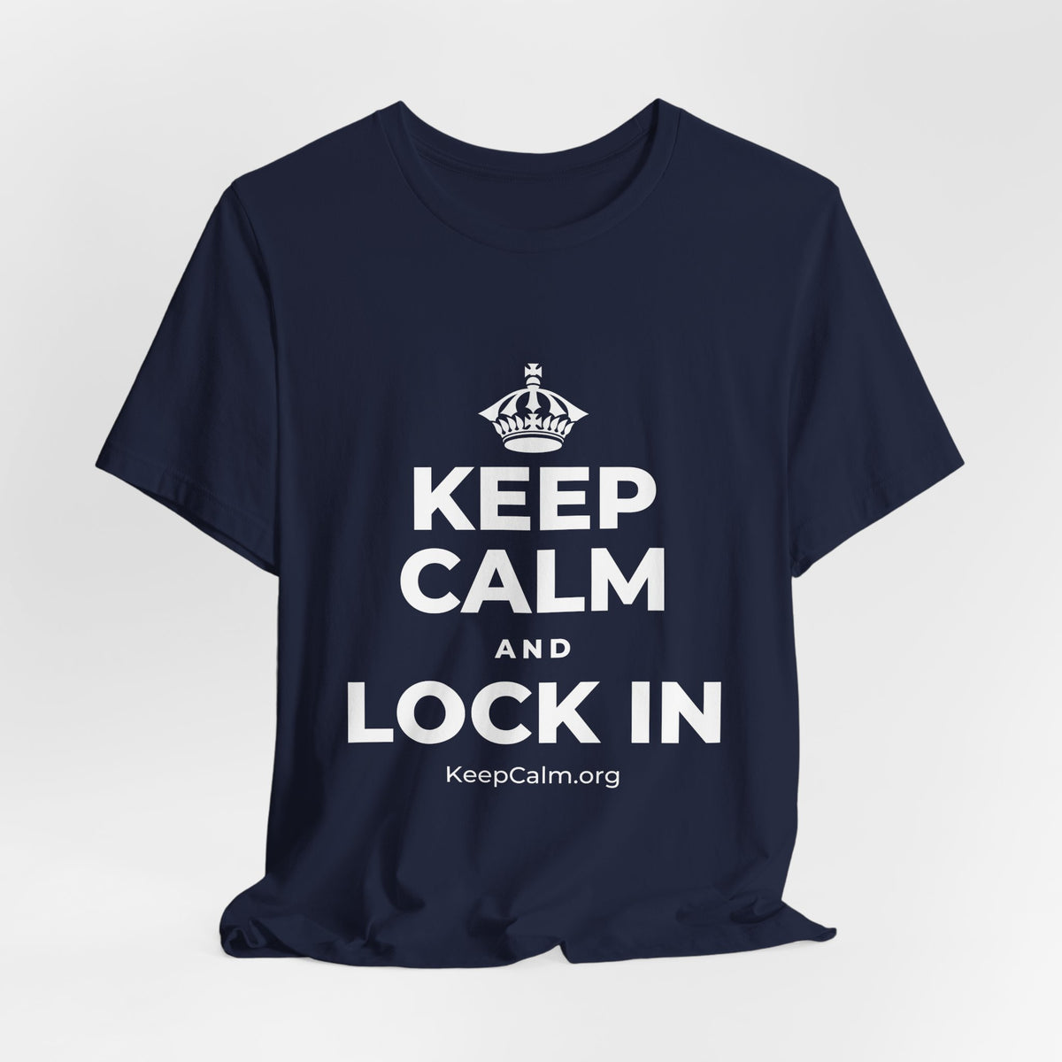 KEEP CALM AND LOCK IN T-Shirt (White–Asphalt)