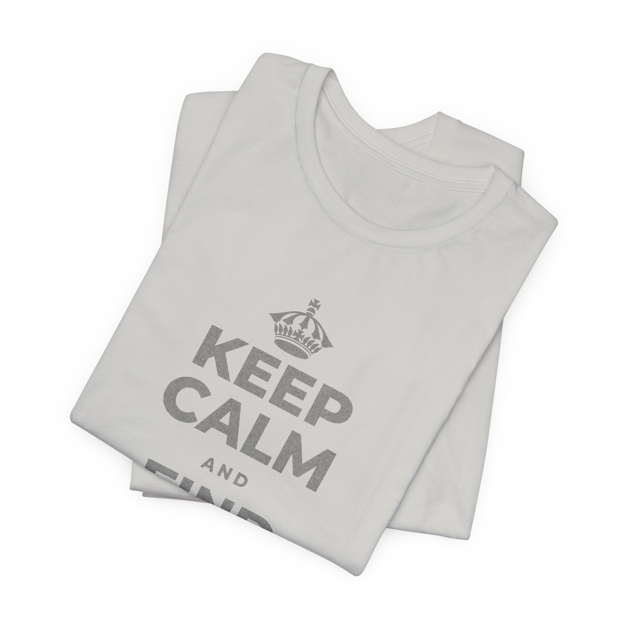 KEEP CALM AND FIND SOME SHADE T-Shirt (Baby Blue–Silver)
