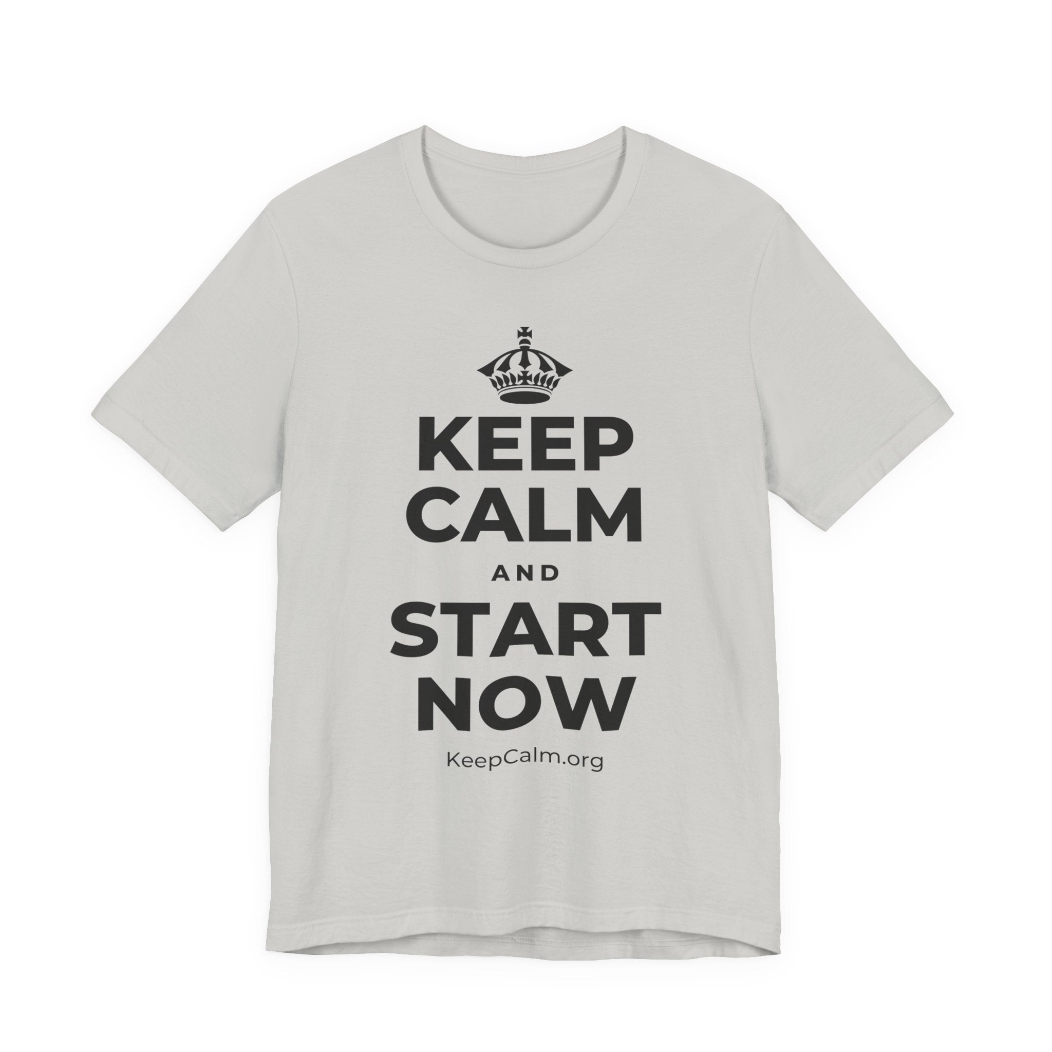 KEEP CALM AND START NOW T-Shirt (Baby Blue–Silver)