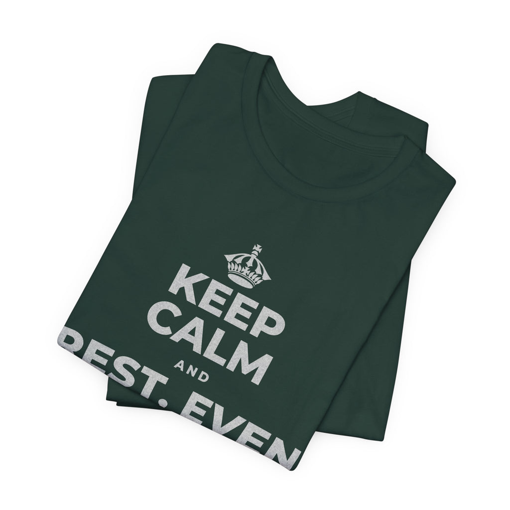 KEEP CALM AND REST, EVEN WIDE AWAKE T-Shirt (White–Asphalt)
