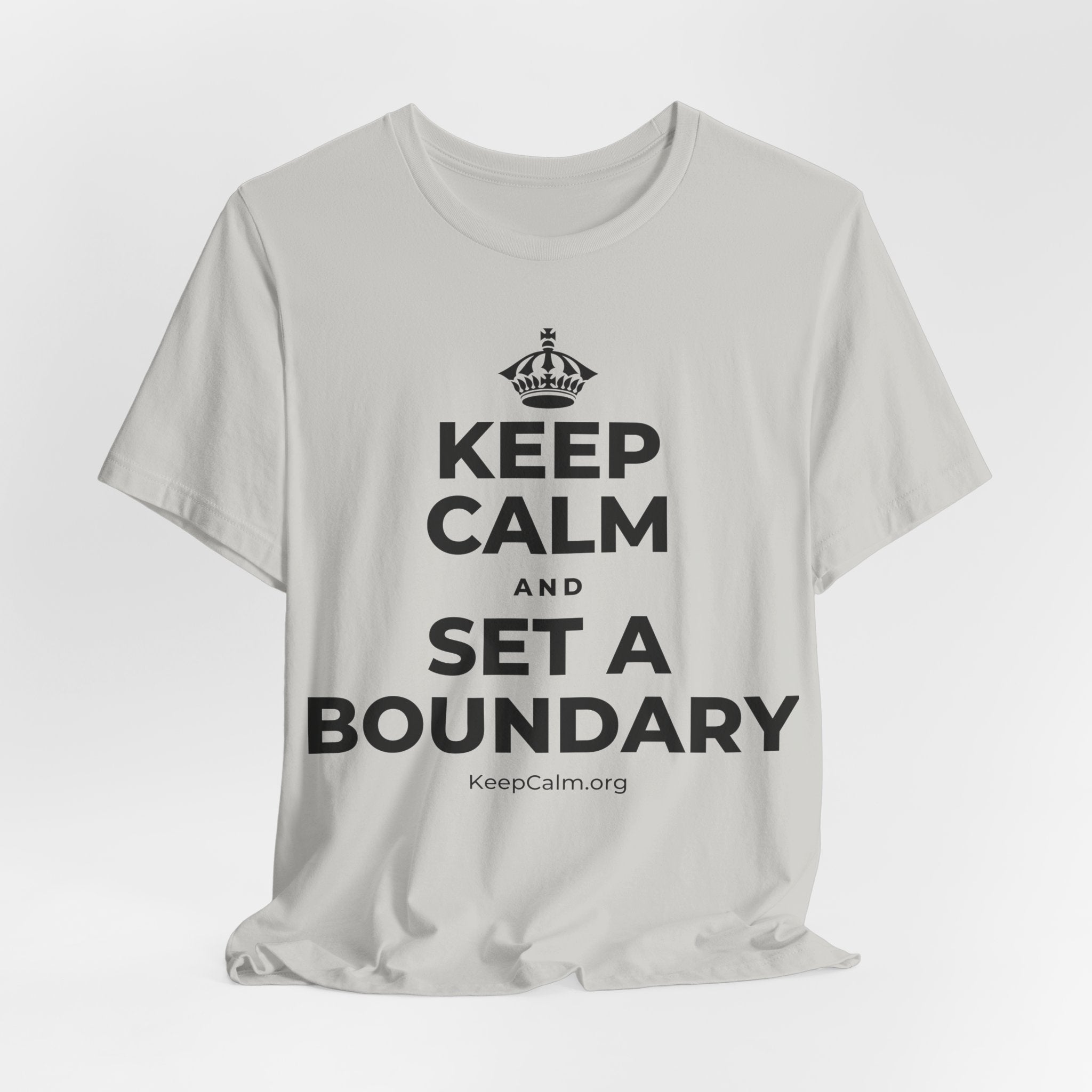 KEEP CALM AND SET A BOUNDARY T-Shirt (Baby Blue–Silver)