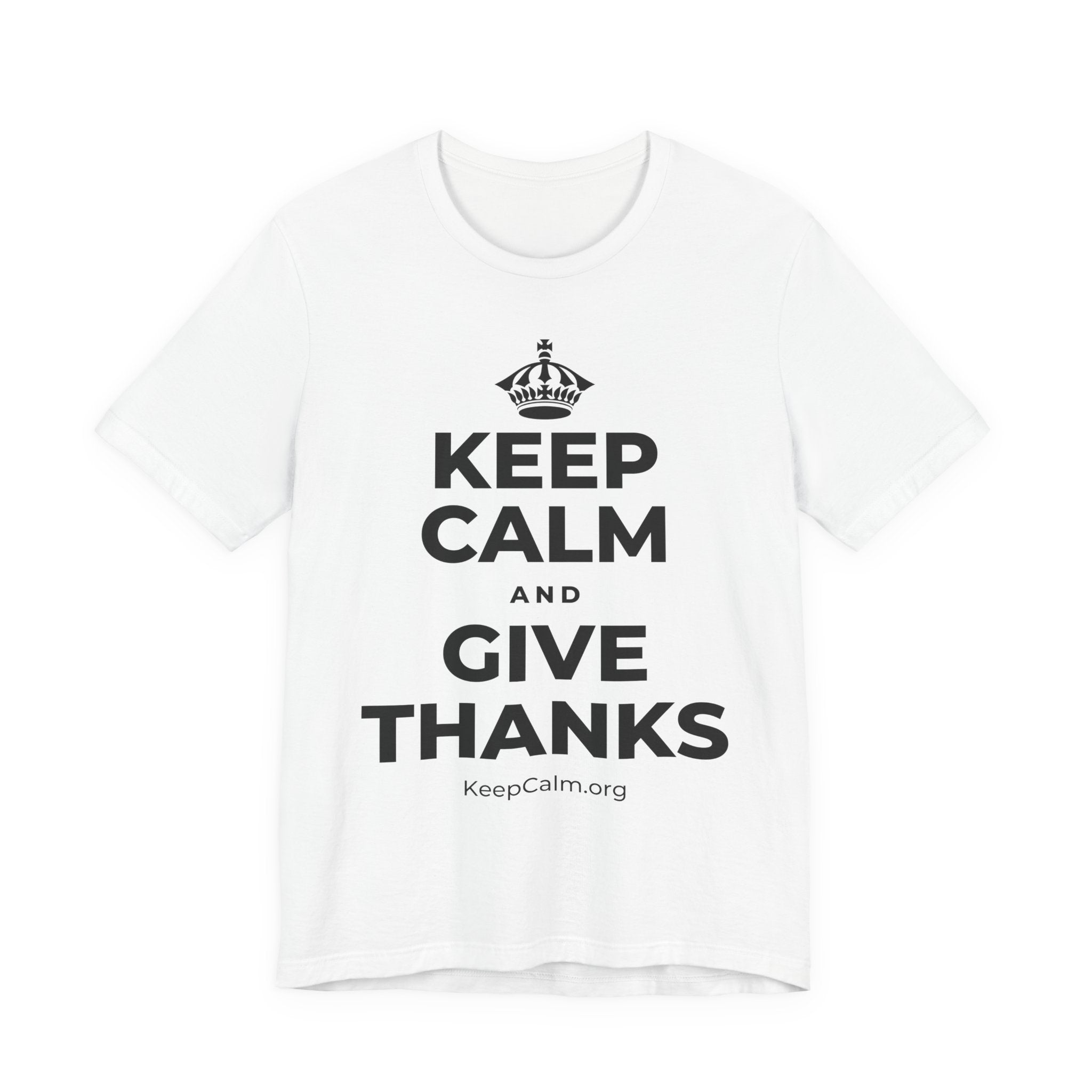 KEEP CALM AND GIVE THANKS T-Shirt (White–Asphalt)