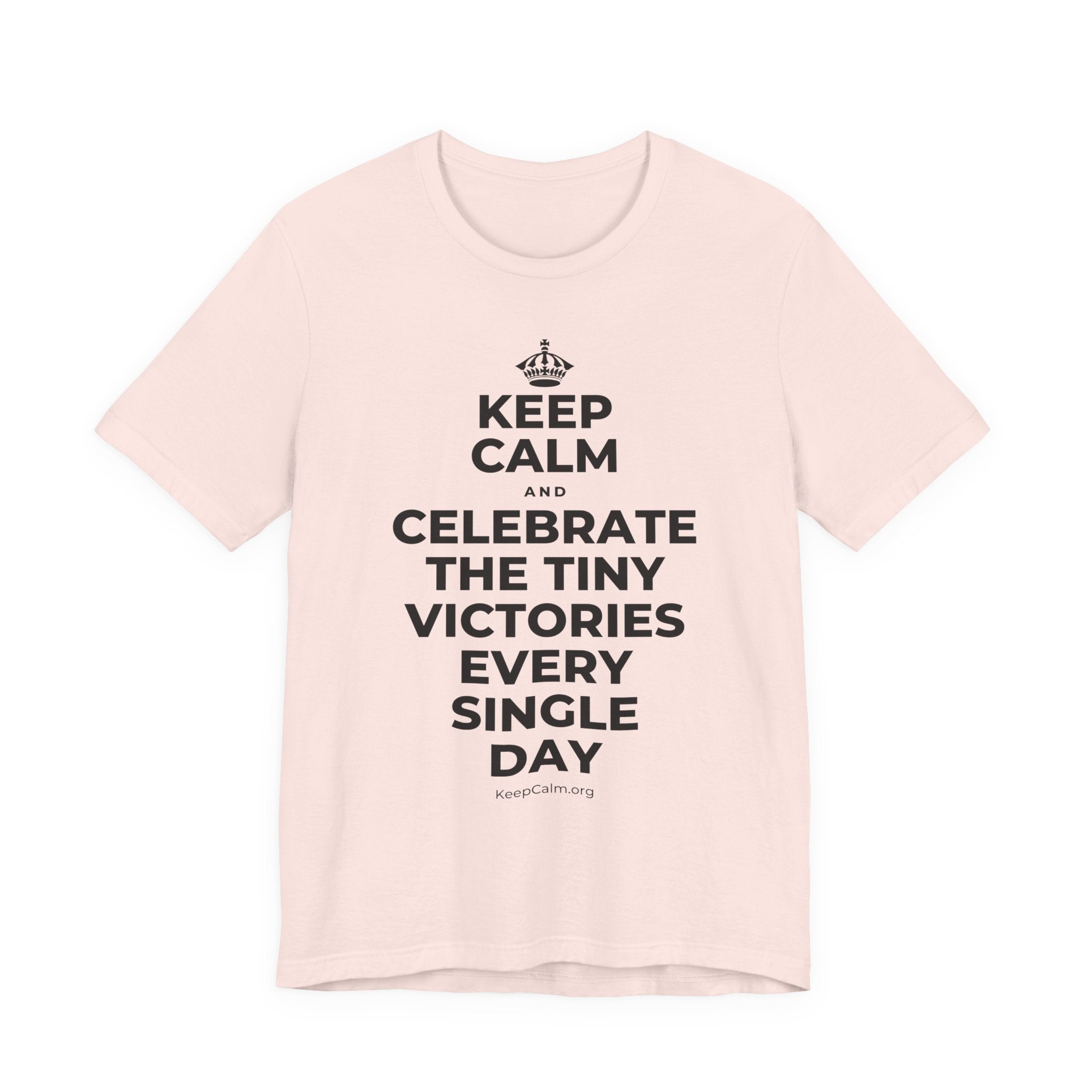 KEEP CALM AND CELEBRATE THE TINY VICTORIES EVERY SINGLE DAY T-Shirt (Soft Cream–Heather Mauve)