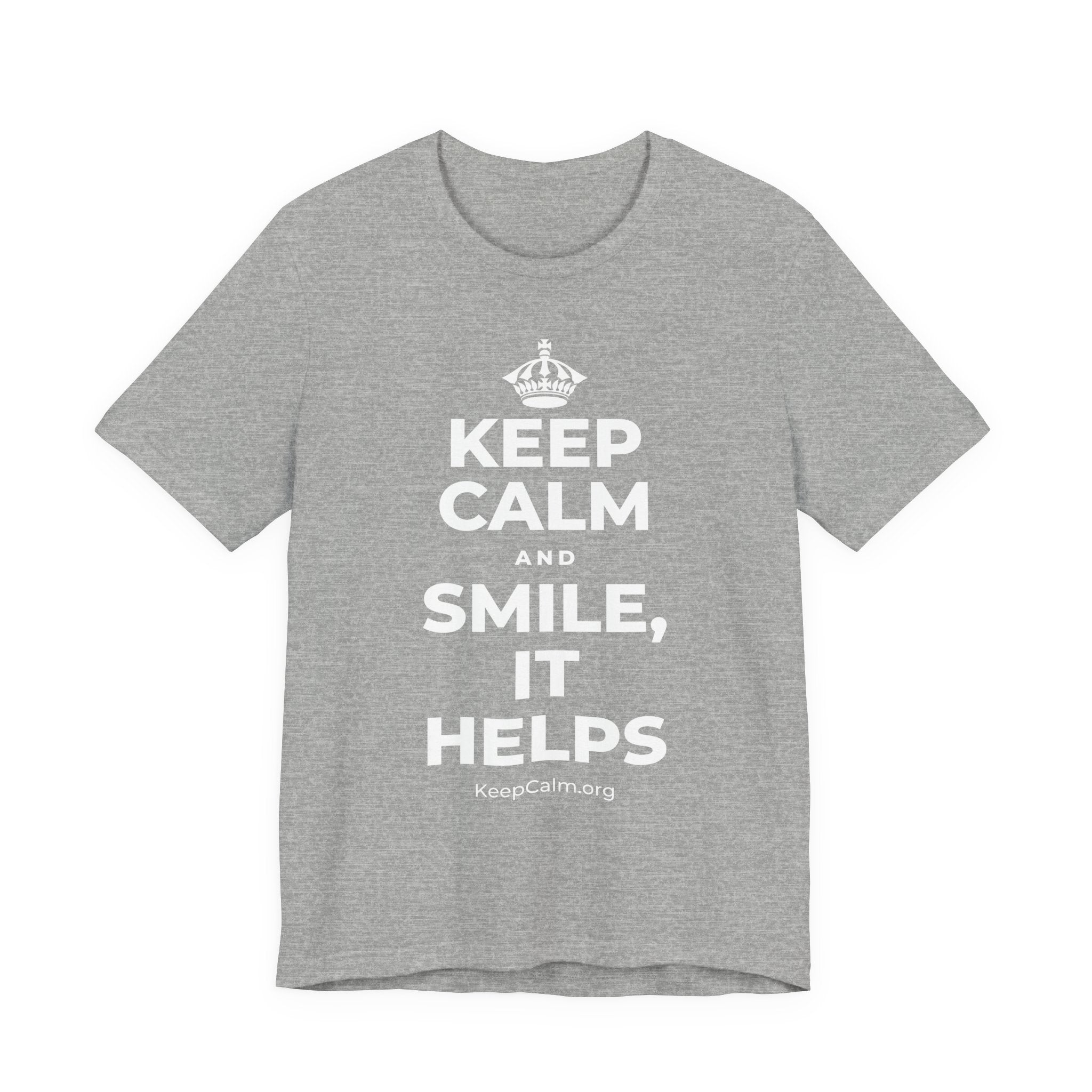 KEEP CALM AND SMILE, IT HELPS T-Shirt (White–Asphalt)