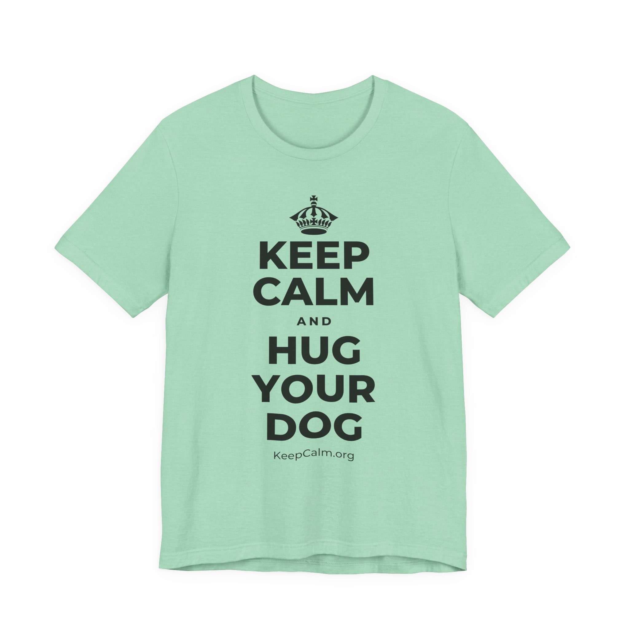 KEEP CALM AND HUG YOUR DOG T-Shirt (Baby Blue–Silver)
