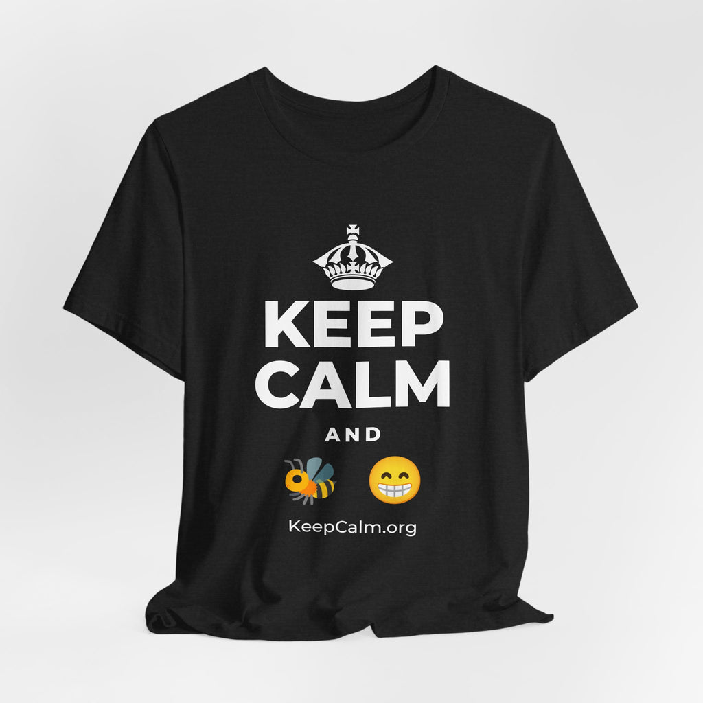 KEEP CALM AND BEE HAPPY T-Shirt (White–Asphalt)