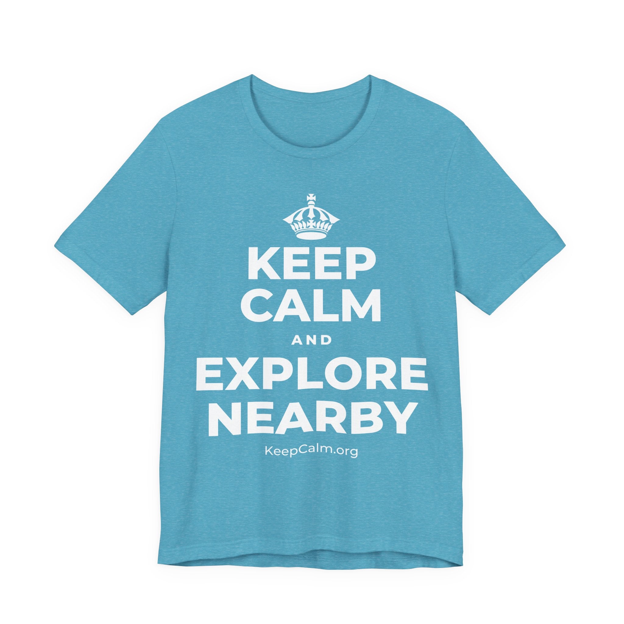 KEEP CALM AND EXPLORE NEARBY T-Shirt (Soft Cream–Heather Mauve)