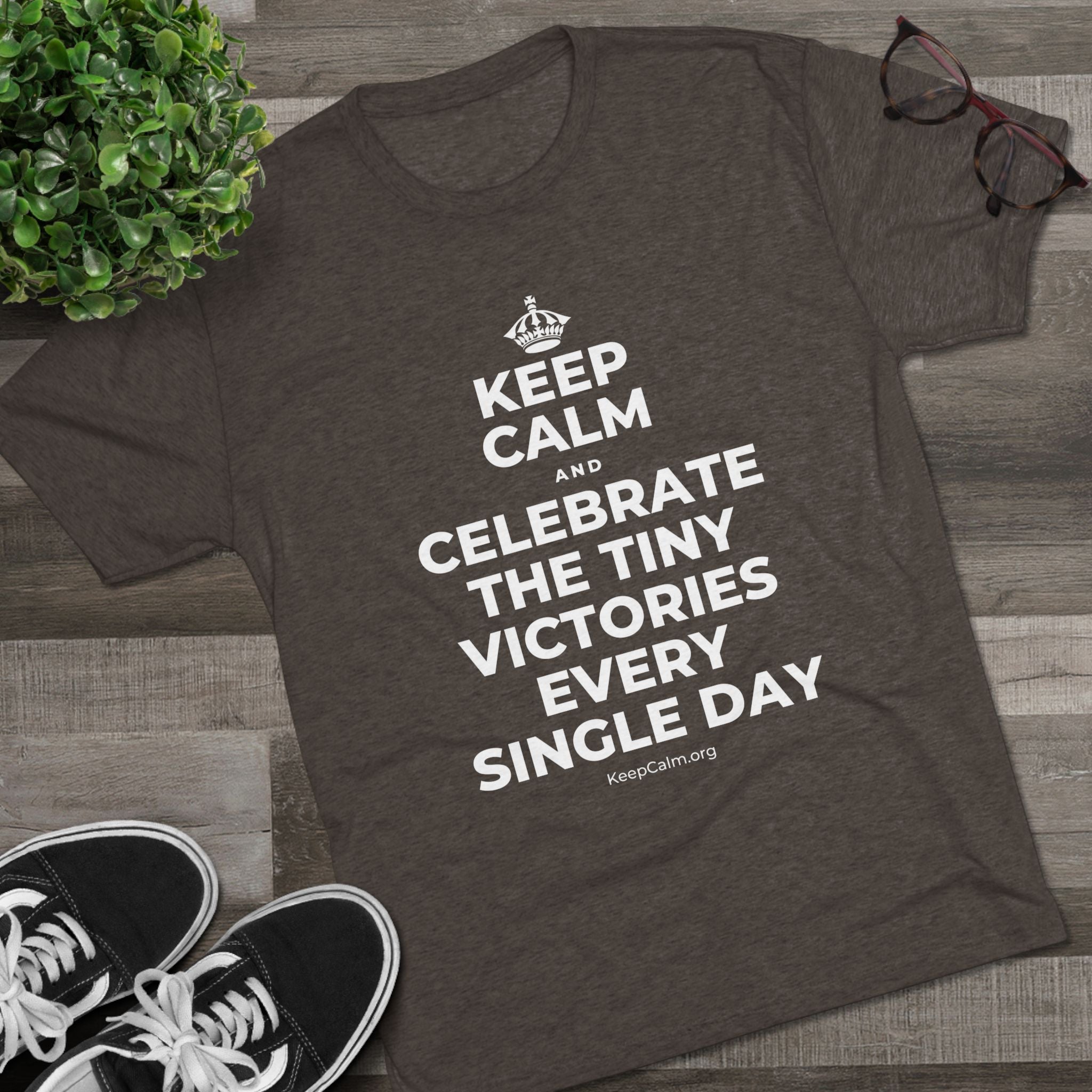 KEEP CALM AND CELEBRATE THE TINY VICTORIES EVERY SINGLE DAY Tri-Blend Tee