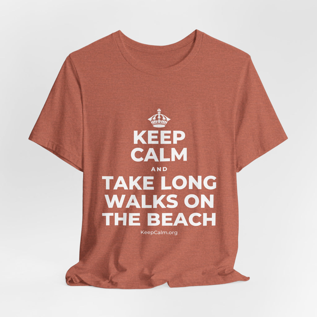 KEEP CALM AND TAKE LONG WALKS ON THE BEACH T-Shirt (Soft Cream–Heather Mauve)